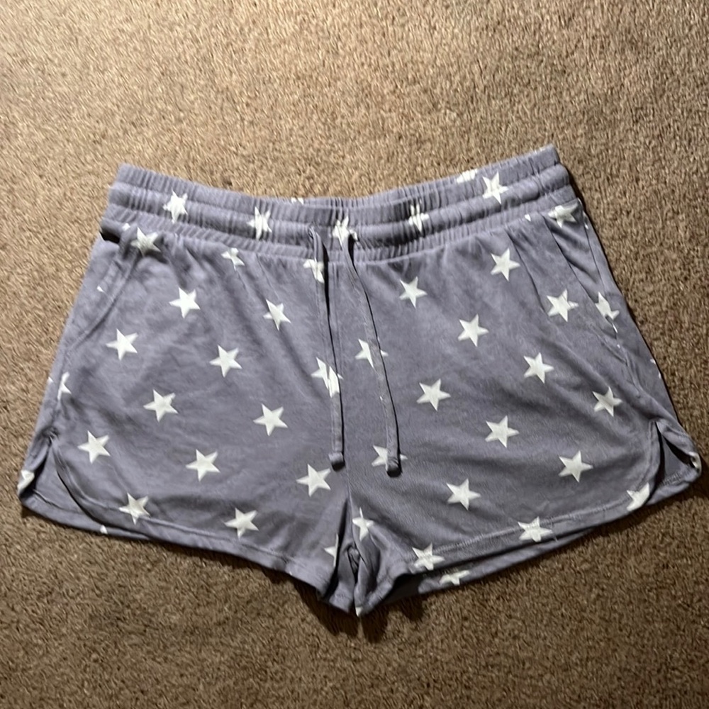 ALTERNATIVE Women's Lounge/PJ Shorts Gray White Stars Pockets Drawstring Comfy L